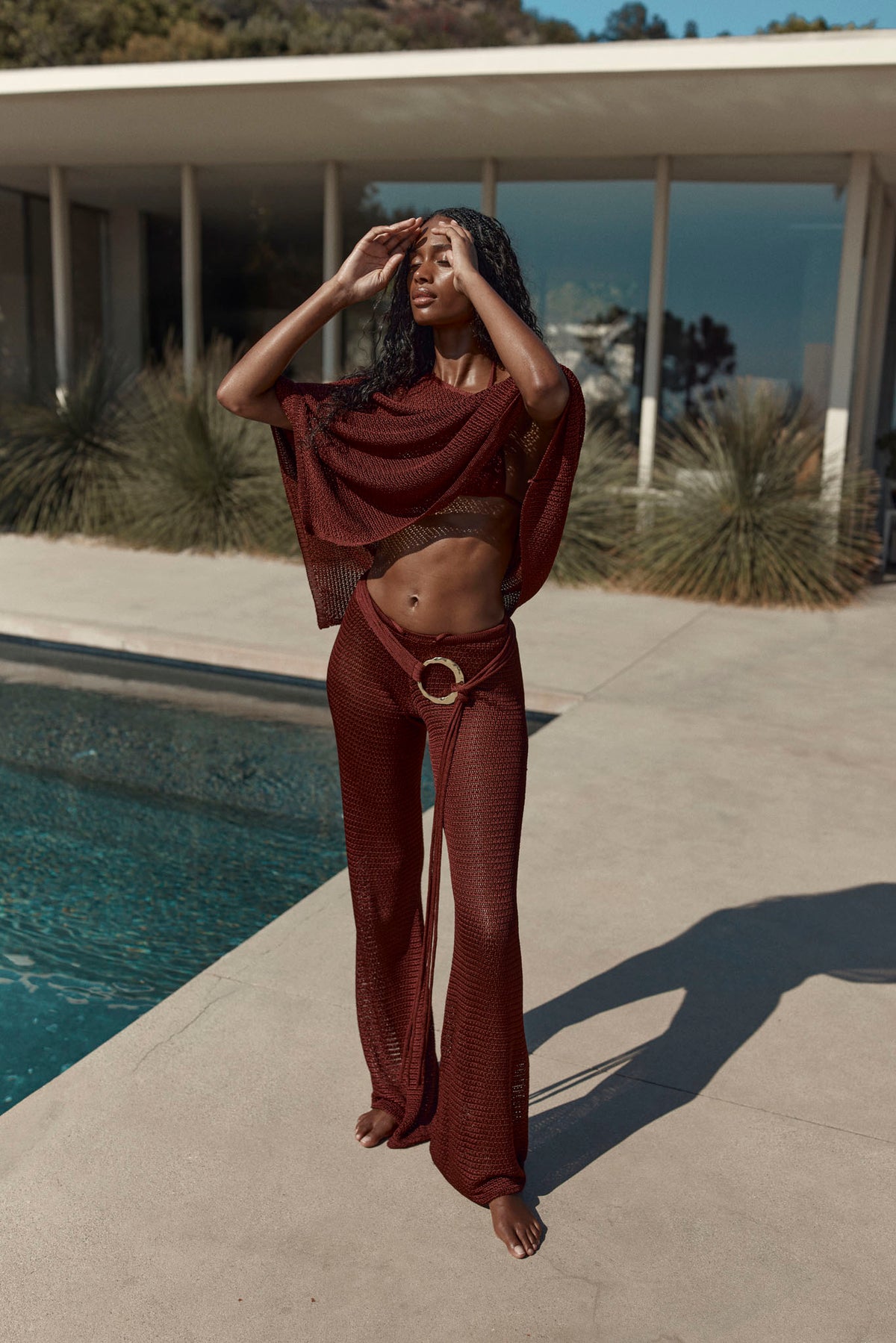Low Rise Belize Pant - Deep Burgundy Treble Knit