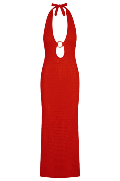 Montego Halter Dress - Chili Pepper Lace Crochet – Monday Swimwear