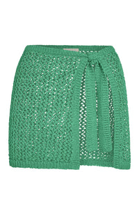 Front view of Santa Marta Sarong in Pond petit crochet showing open-knit texture and wrap-tie on white background