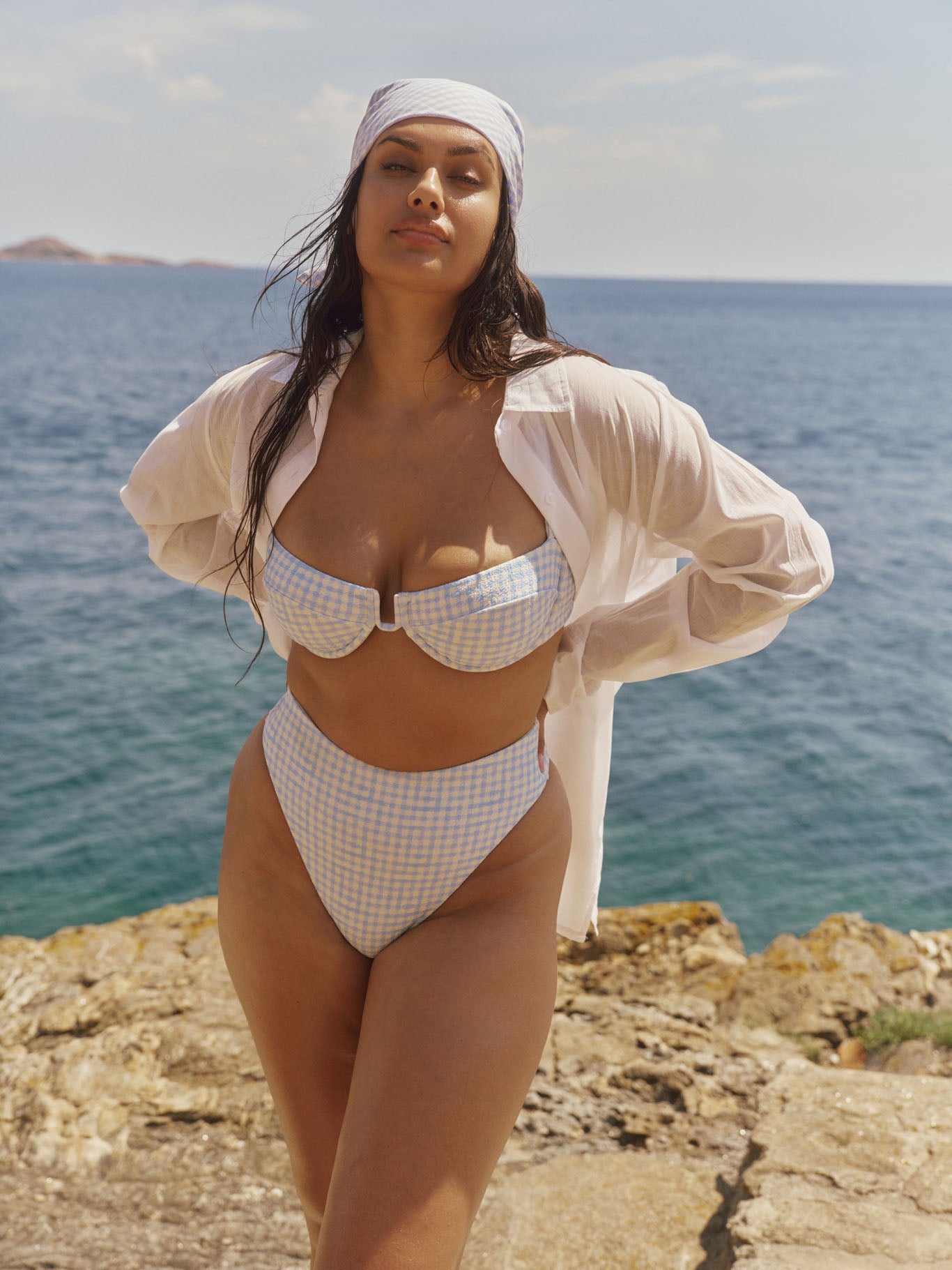 Cala Roja Top - Sky Gingham