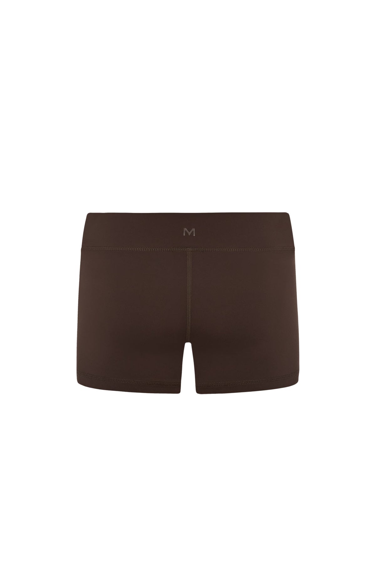 Front view of Sedona Short in Espresso showcasing the doubled waistband and gusset with a white background