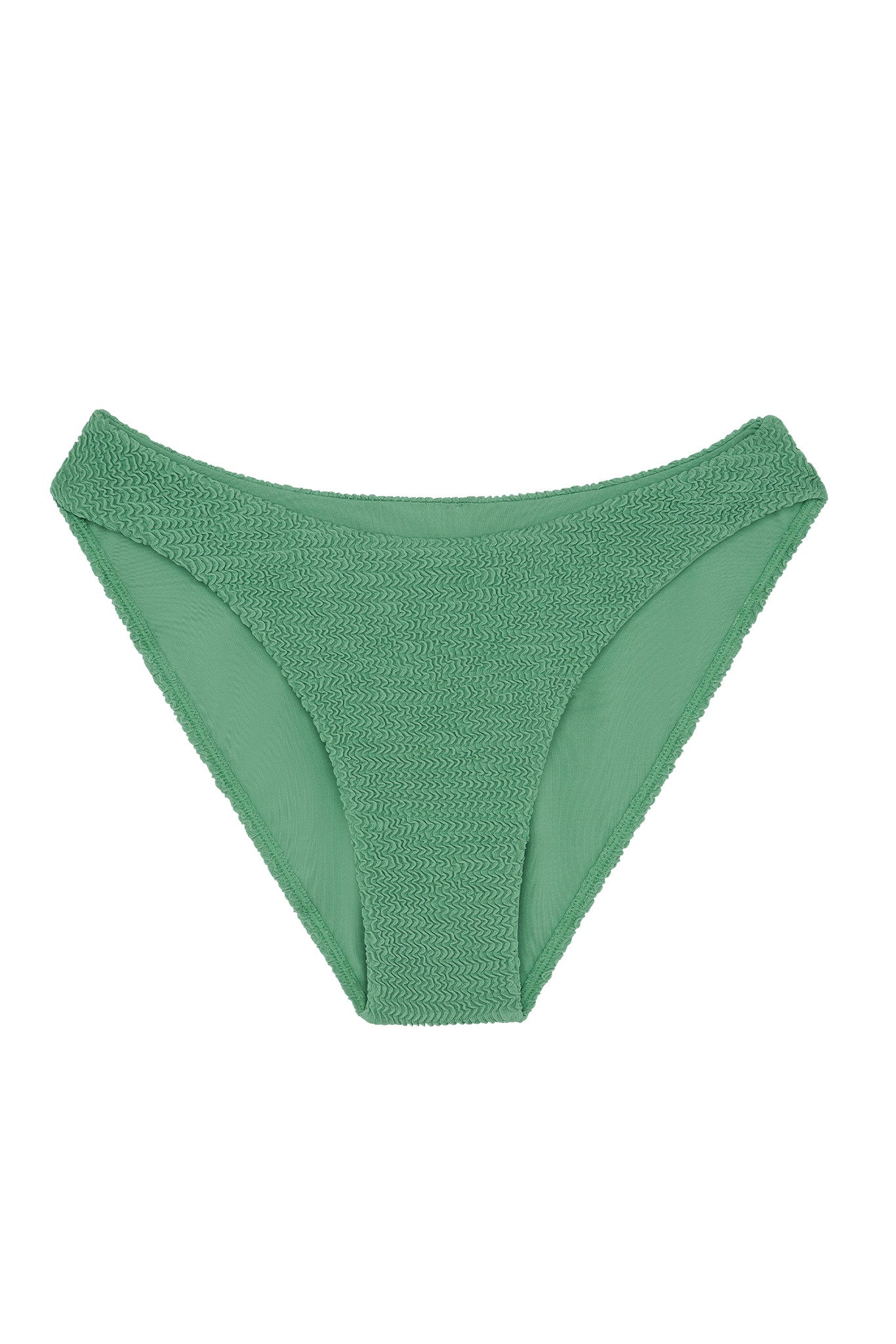 Green smocked-texture high-cut bikini bottom