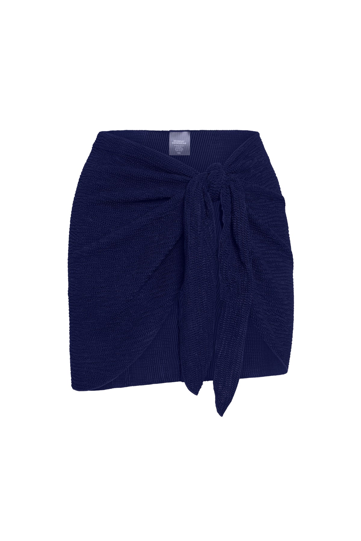 Front view of St. Barth’s Skirt in Midnight Crinkle showcasing crinkle texture, wrap silhouette, and front tie on white background