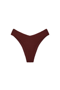 Front view of St. Lucia Bottom in deep burgundy crinkle showcasing textured fabric on a white background