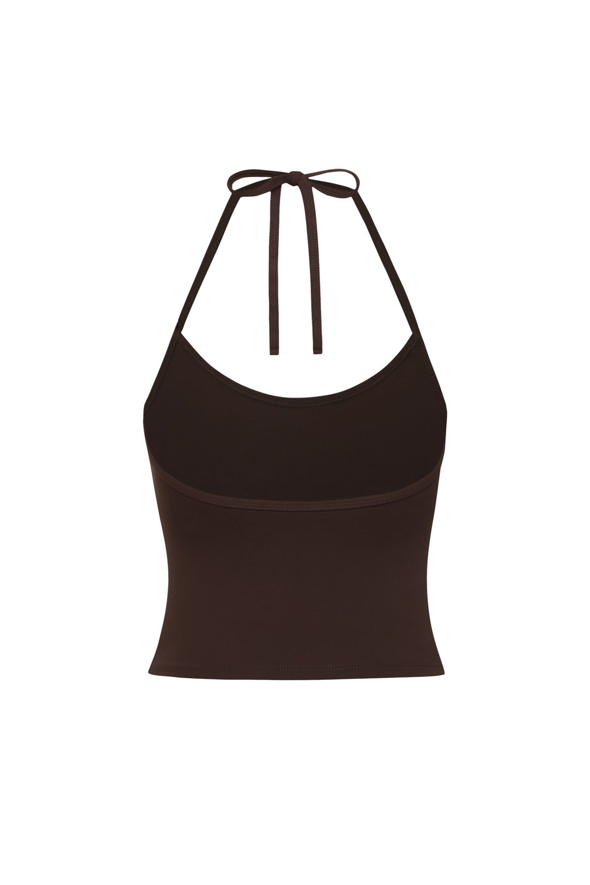 Front view of Espresso Toronto Tank showcasing scoop neck and adjustable halter with white background