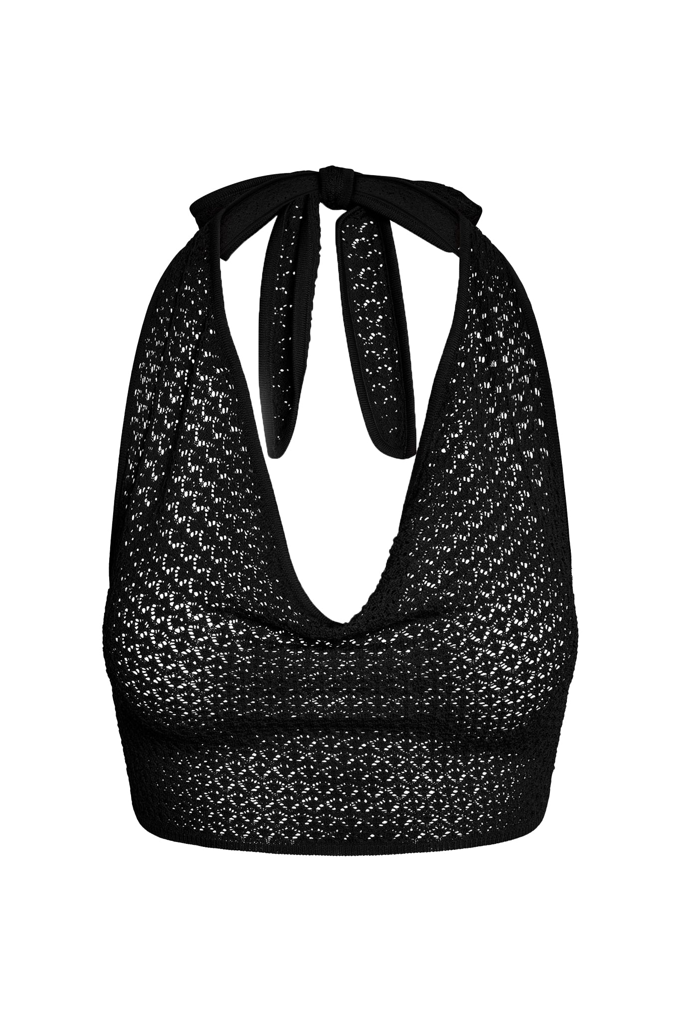 Bula Cowl Neck Top - Black Lace Crochet