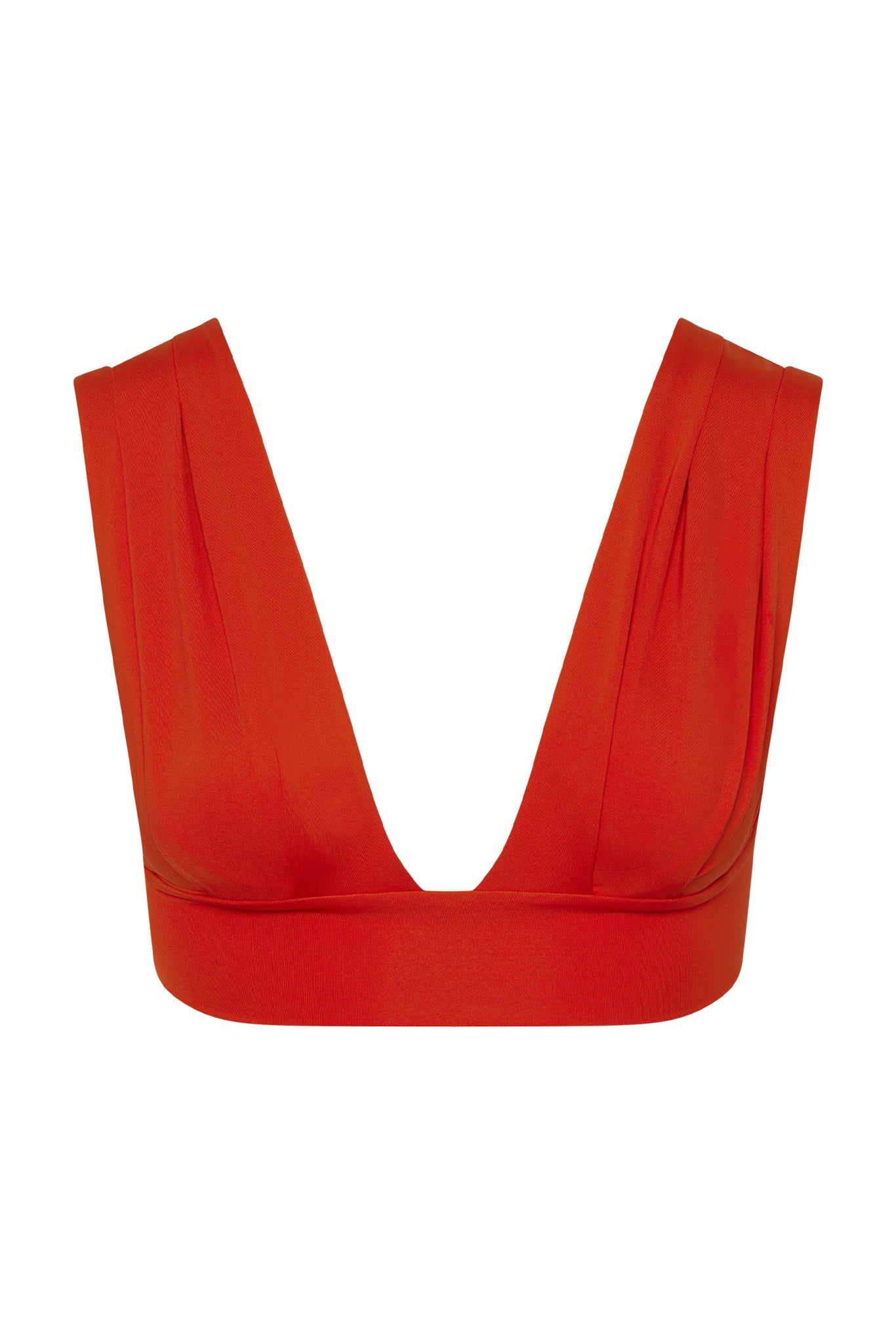 Red cropped bralette with deep V-plunge front and wide shoulder straps