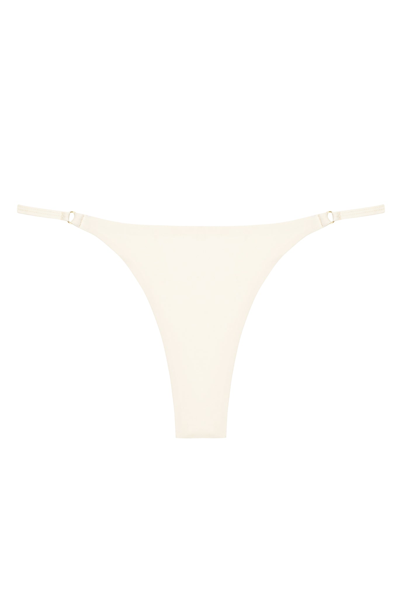 Cream seamless thong underwear with adjustable side straps and minimal coverage